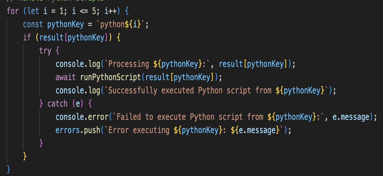 Code from the Electron app looping through Python objects.